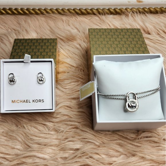 NWT MICHAEL KORS  Padlock Earrings & Slider Bracelet Set-Authentic - Picture 1 of 7